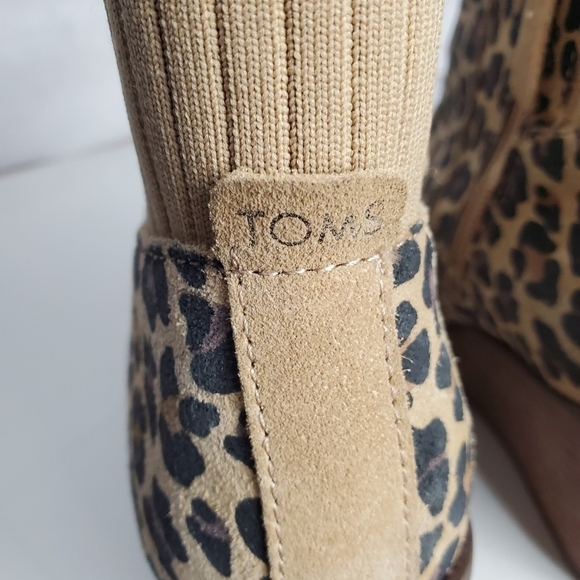 Toms Sadie Suede Boot Womens Size 7.5 Animal Print Wedge Booties Side Zip - Picture 7 of 9